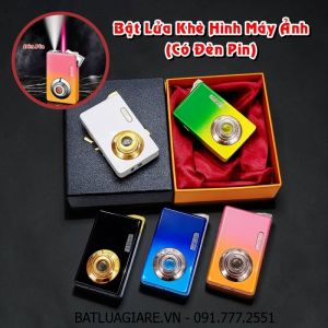BẬT LỬA KHÈ HÌNH MÁY ẢNH - MÁY CHỤP HÌNH (CÓ ĐÈN PIN) KIM LOẠI (CÓ HỘP) - (XÀI GAS)