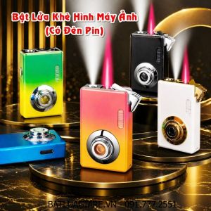 BẬT LỬA KHÈ HÌNH MÁY ẢNH - MÁY CHỤP HÌNH (CÓ ĐÈN PIN) KIM LOẠI - (XÀI GAS)