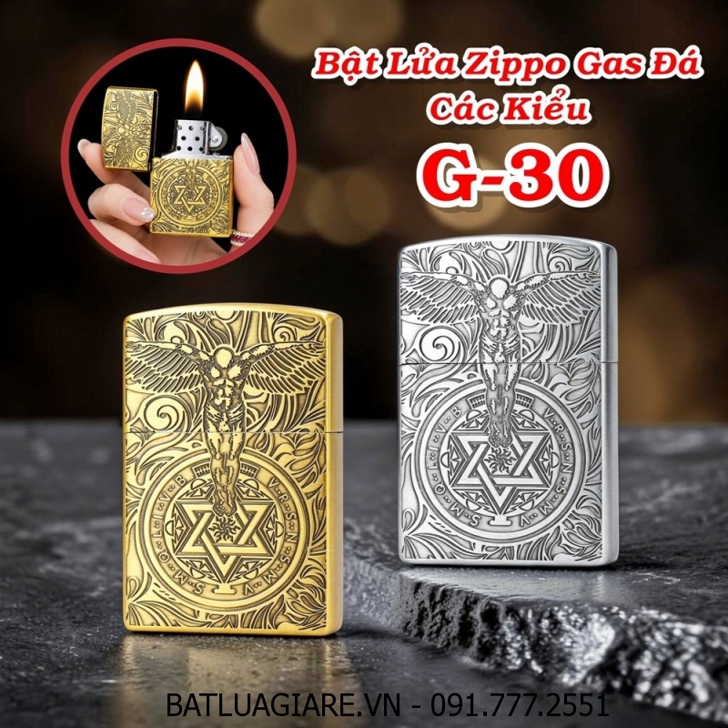 BẬT LỬA ZIPPO GAS ĐÁ CÁC KIỂU G-30 - (XÀI GAS)