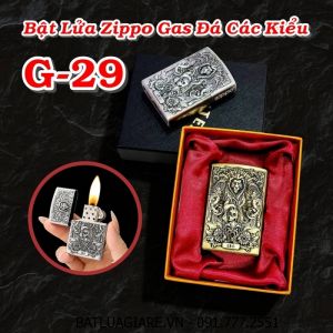BẬT LỬA ZIPPO GAS ĐÁ CÁC KIỂU G-29 (CÓ HỘP) - (XÀI GAS)