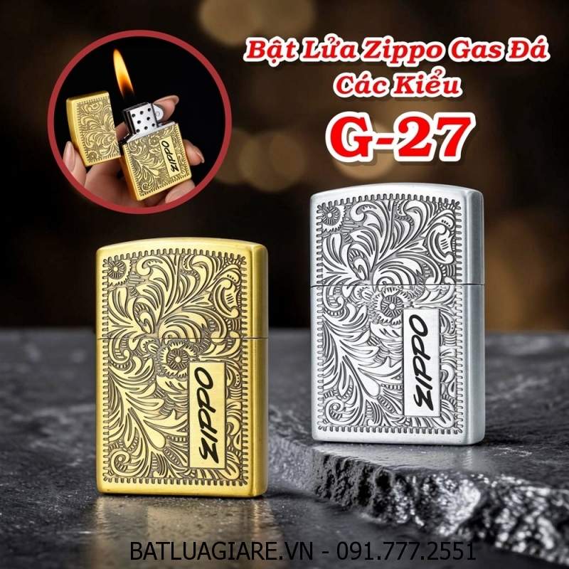 BẬT LỬA ZIPPO GAS ĐÁ CÁC KIỂU G-27 - (XÀI GAS)