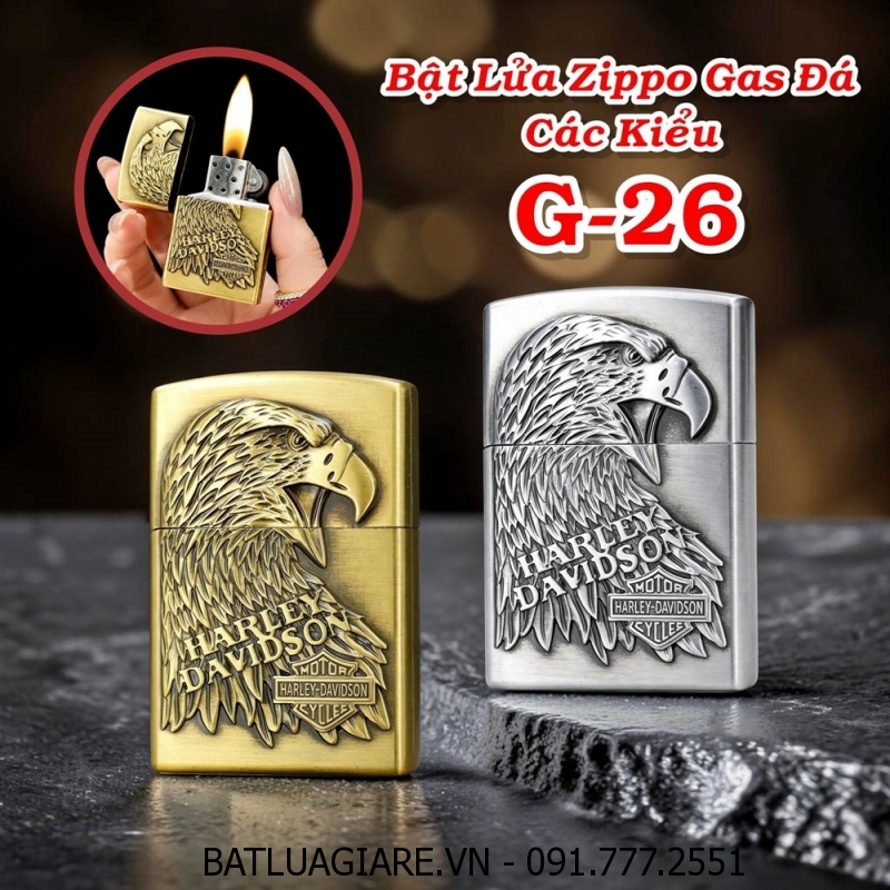 BẬT LỬA ZIPPO GAS ĐÁ CÁC KIỂU G-26 - (XÀI GAS)