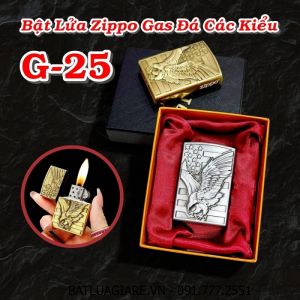 BẬT LỬA ZIPPO GAS ĐÁ CÁC KIỂU G-25 (CÓ HỘP) - (XÀI GAS)