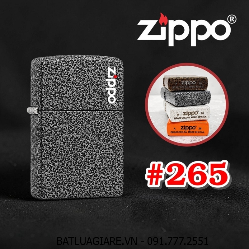 BẬT LỬA ZIPPO SƠN KIỂU NHAM THẠCH MÀU BẠC ĐEN (CÓ MỘC ĐÁY) - (XÀI XĂNG) #265