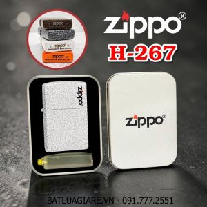 BẬT LỬA ZIPPO SƠN KIỂU NHAM THẠCH MÀU TRẮNG (CÓ MỘC ĐÁY) - (HỘP THIẾC KÈM XĂNG) H-267