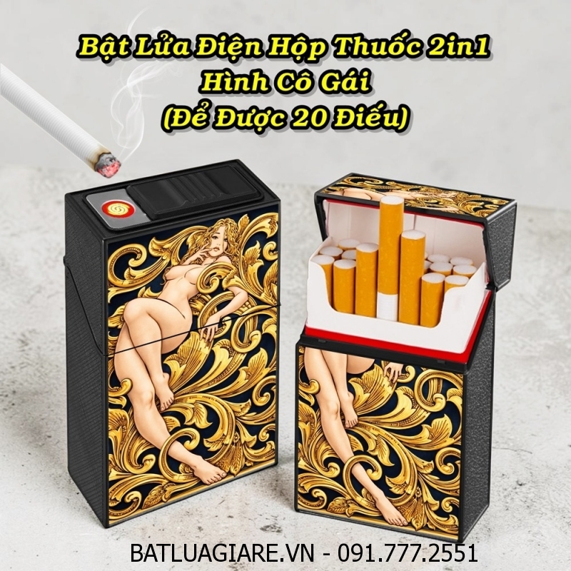 BẬT LỬA ĐIỆN HỘP THUỐC 2IN1 HÌNH CÔ GÁI SEXY GIRL (ĐỂ ĐƯỢC 20 ĐIẾU) (FULLBOX) - (SẠC ĐIỆN)