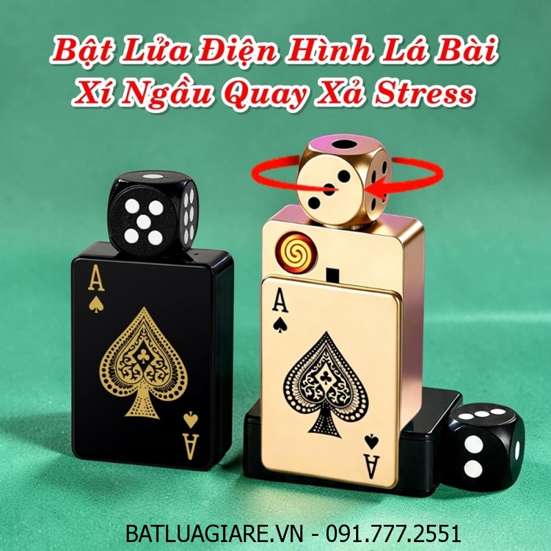 BẬT LỬA ĐIỆN HÌNH LÁ BÀI XÍ NGẦU QUAY XẢ STRESS (FULLBOX) - (SẠC ĐIỆN)
