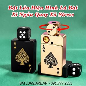 BẬT LỬA ĐIỆN HÌNH LÁ BÀI XÍ NGẦU QUAY XẢ STRESS (FULLBOX) - (SẠC ĐIỆN)