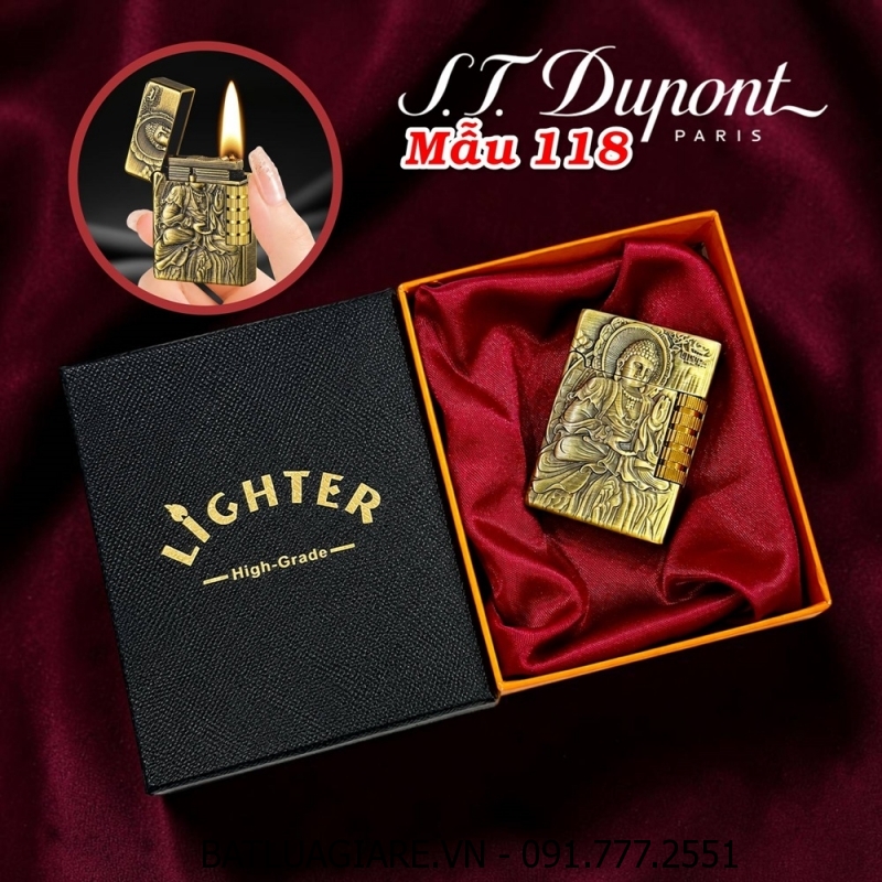 BẬT LỬA DUPONT NHẬT HÌNH PHẬT NỔI M-118 (DUPONT LÙN) (CÓ HỘP) - (XÀI XĂNG)