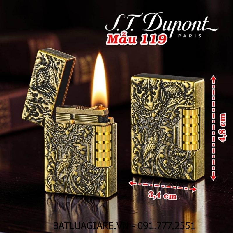 BẬT LỬA DUPONT NHẬT HÌNH RỒNG NỔI M-119 (DUPONT LÙN) - (XÀI XĂNG)