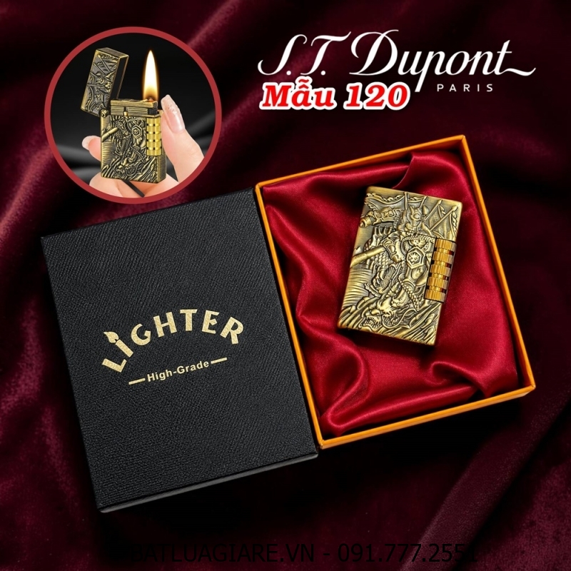 BẬT LỬA DUPONT NHẬT HÌNH TÔN NGỘ KHÔNG CƯỠI RỒNG M-120 (DUPONT LÙN) (CÓ HỘP) - (XÀI XĂNG)