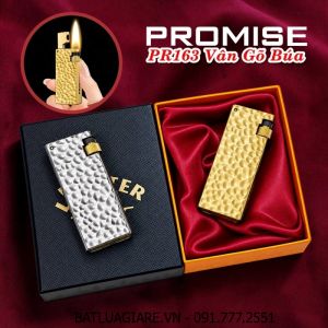 BẬT LỬA XĂNG ĐÁ PROMISE PR163 ĐÁNH LỬA NGANG VÂN GÕ BÚA (KIM LOẠI NGUYÊN KHỐI) (CÓ HỘP) - (XÀI XĂNG)