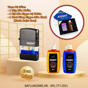 BẬT LỬA ZIPPO XĂNG LỘ THIÊN (FULL BOX) - (XÀI XĂNG) #ĐEN BÓNG