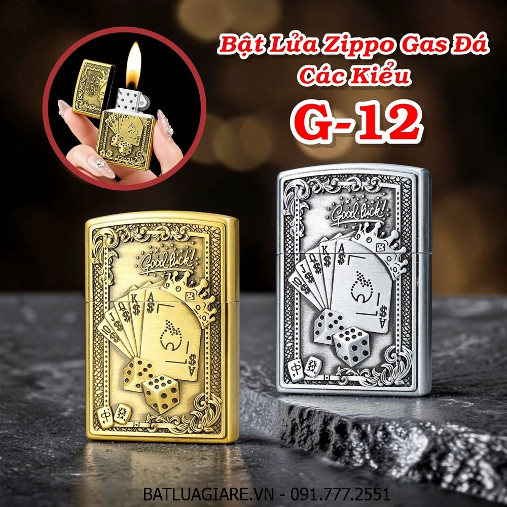 BẬT LỬA ZIPPO GAS ĐÁ CÁC KIỂU G-12 - (XÀI GAS)