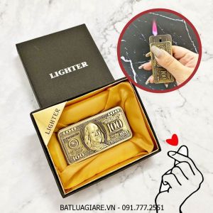BẬT LỬA KHÈ TRƯỢT HÌNH TIỀN 100 ĐÔ (CÓ HỘP) - (XÀI GAS)