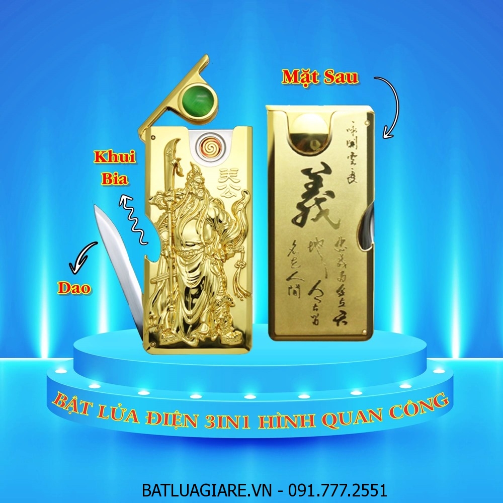 BẬT LỬA ĐIỆN 3IN1 HÌNH QUAN CÔNG (BẬT LỬA, DAO, KHUI BIA)