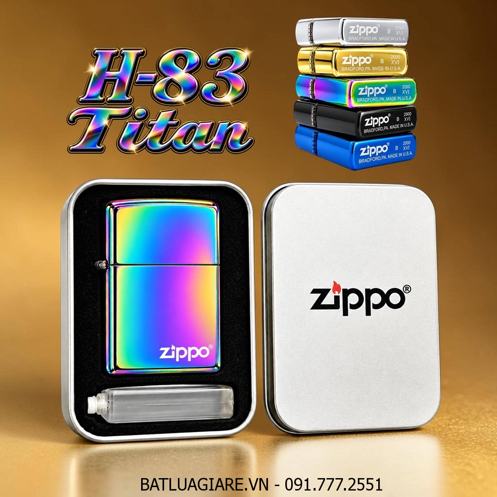 BẬT LỬA ZIPPO TRƠN BÓNG (CÓ MỘC ĐÁY) (HỘP THIẾC KÈM XĂNG) #TITAN H-83