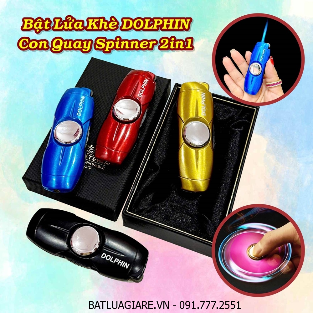 BẬT LỬA KHÈ DOLPHIN CON QUAY SPINNER 2IN1 (GAS ĐÁ RÃNH TAY) (CÓ HỘP) - (XÀI GAS)