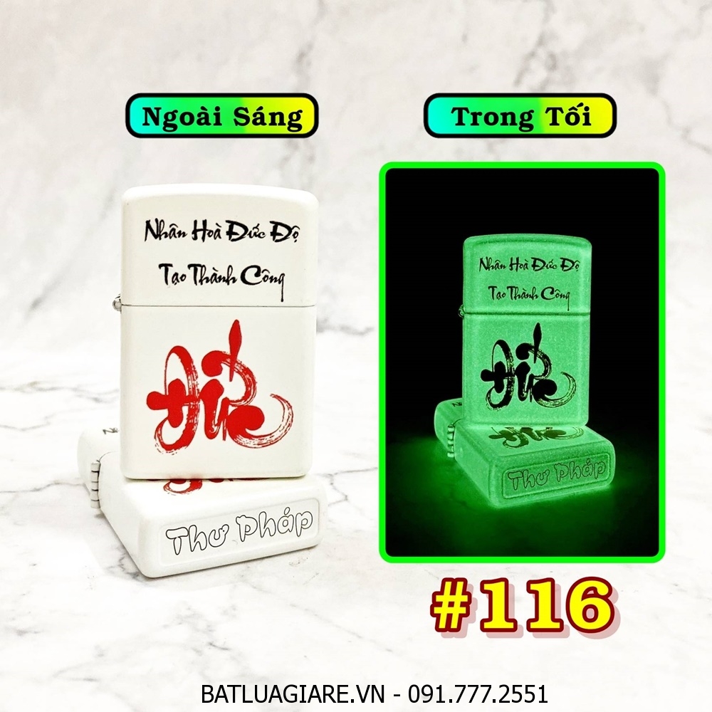 BẬT LỬA ZIPPO CHỮ ĐỨC THƯ PHÁP \