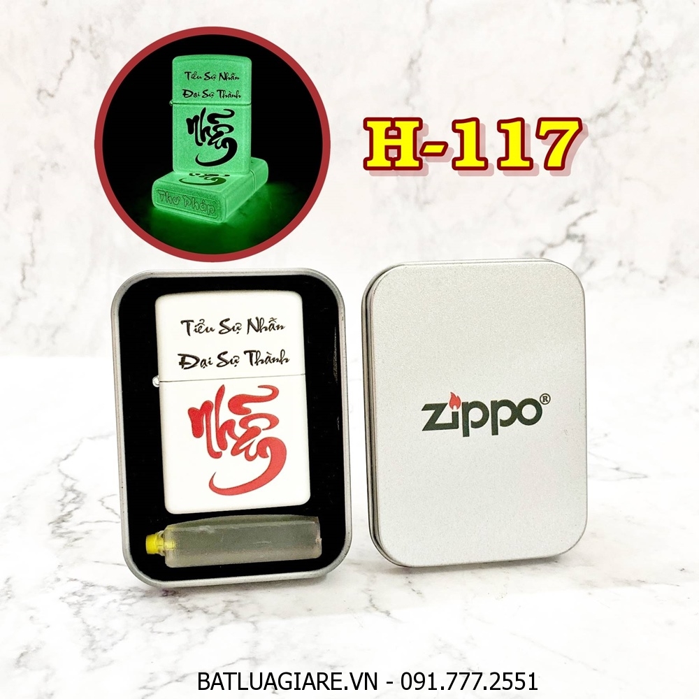 BẬT LỬA ZIPPO CHỮ NHẪN THƯ PHÁP \