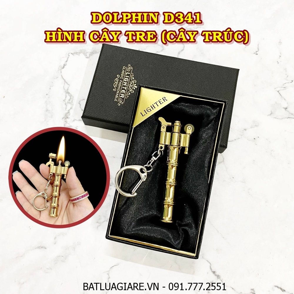 BẬT LỬA MÓC KHÓA DOLPHIN XĂNG ĐÁ CỔ HÌNH CÂY TRE (CÂY TRÚC) D341 (CÓ HỘP) - (XÀI XĂNG)