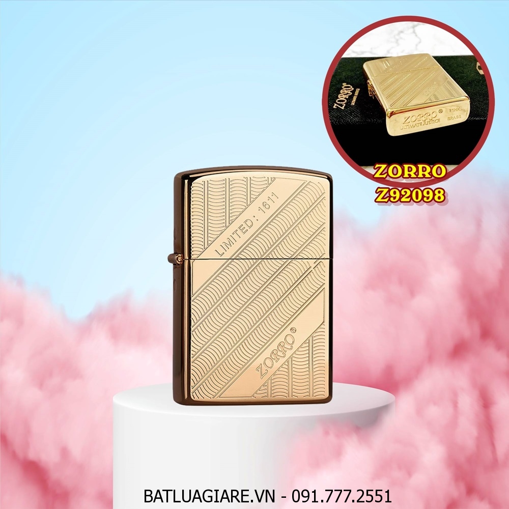 BẬT LỬA ZIPPO ZORRO KHẮC 2 MẶT Z92098 (FULLBOX) - (XÀI XĂNG)
