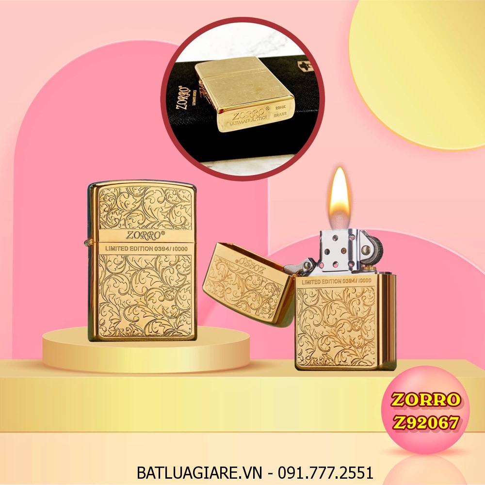 BẬT LỬA ZIPPO ZORRO KHẮC HOA VĂN 2 MẶT Z92067 (FULLBOX) - (XÀI XĂNG)