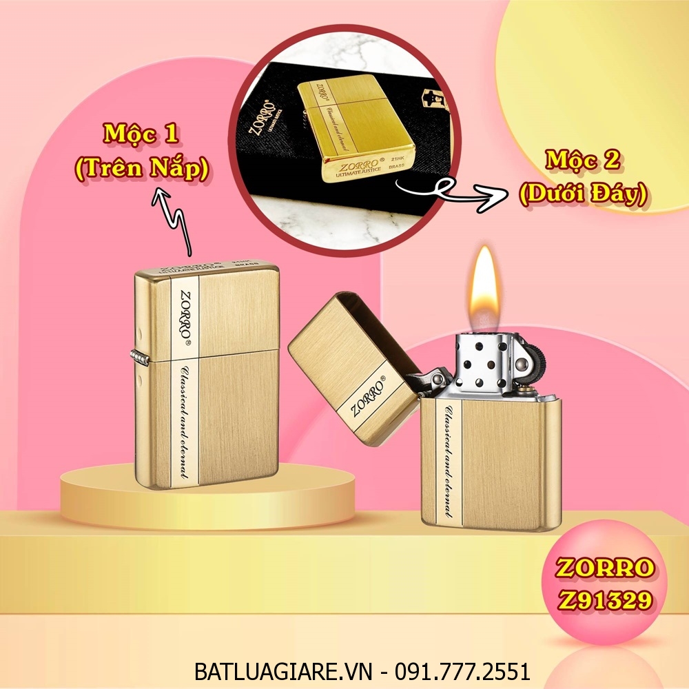 BẬT LỬA ZIPPO ZORRO 2 MỘC ĐÁY VÂN XƯỚC Z91329 (FULLBOX) - (XÀI XĂNG)