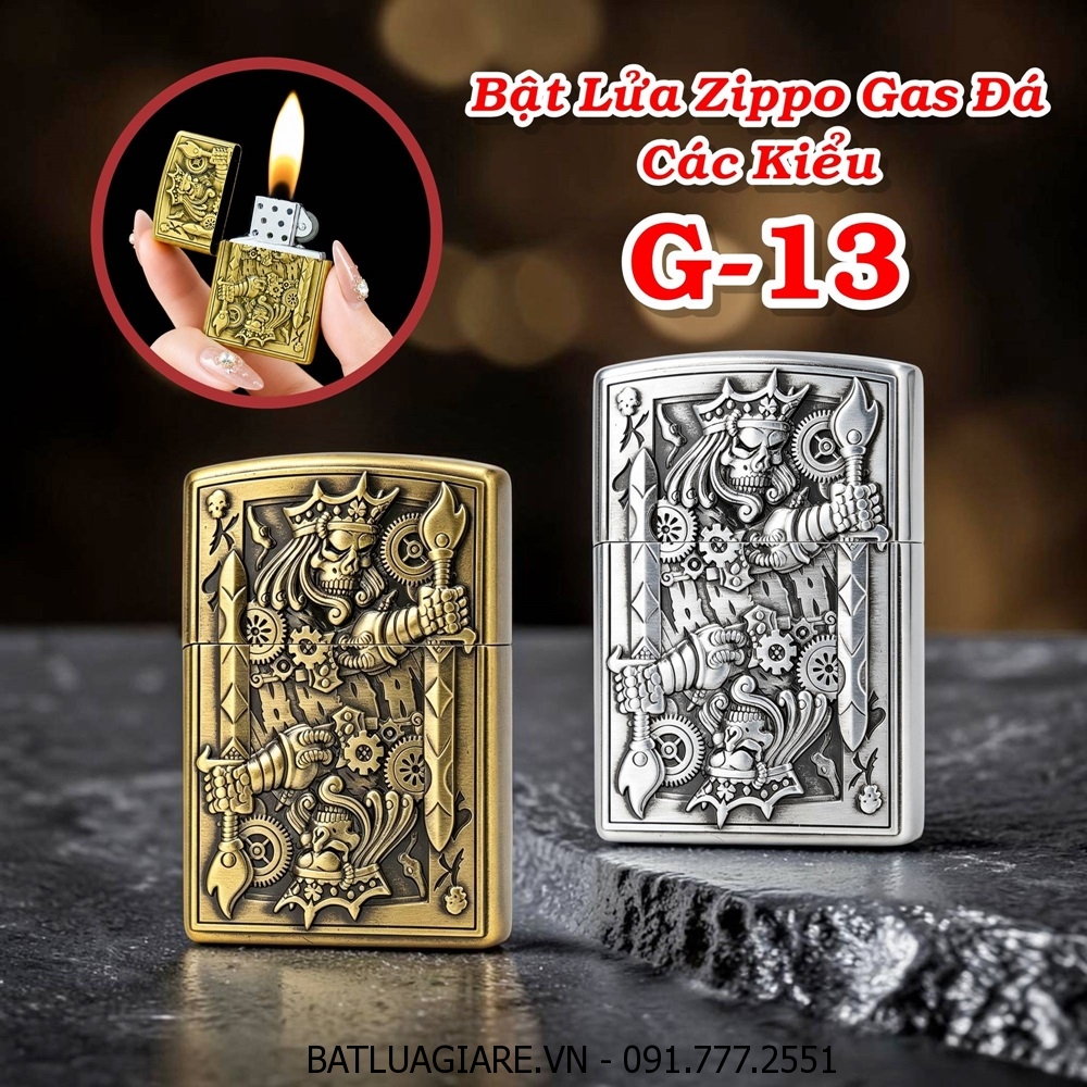 BẬT LỬA ZIPPO GAS ĐÁ CÁC KIỂU G-13 - (XÀI GAS)