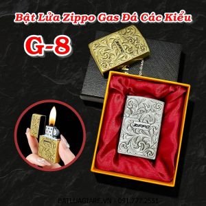 BẬT LỬA ZIPPO GAS ĐÁ CÁC KIỂU G-8 (CÓ HỘP) - (XÀI GAS)