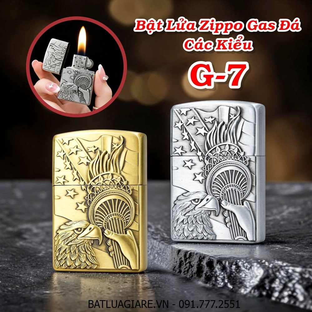 BẬT LỬA ZIPPO GAS ĐÁ CÁC KIỂU G-7 - (XÀI GAS)