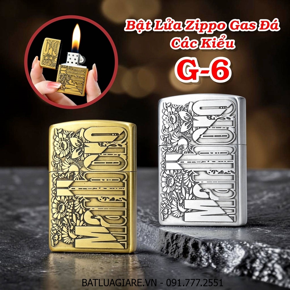BẬT LỬA ZIPPO GAS ĐÁ CÁC KIỂU G-6 - (XÀI GAS)