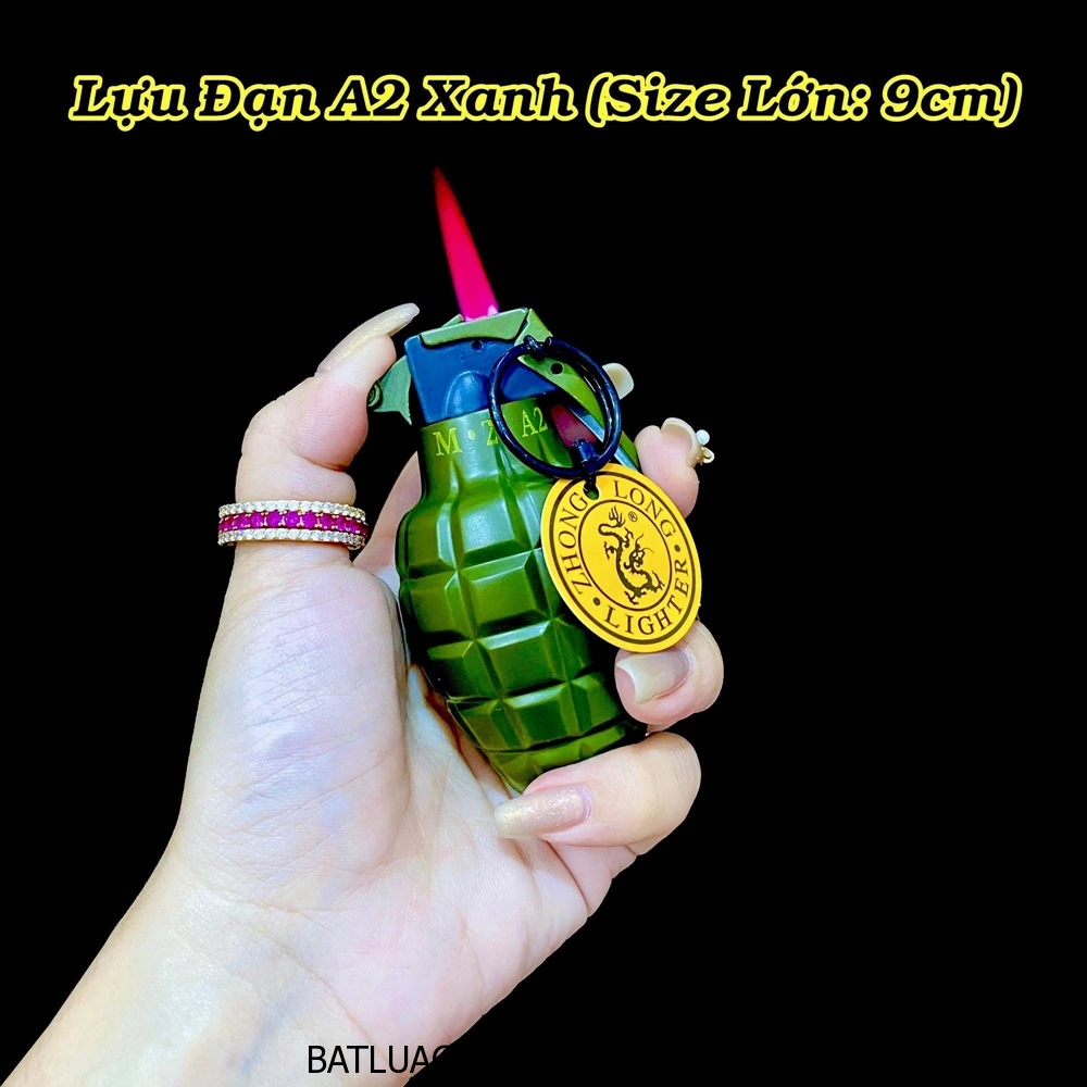 BẬT LỬA KHÈ MÓC KHÓA HÌNH TRÁI LỰU ĐẠN A2 XANH (SIZE LỚN) - (XÀI GAS)