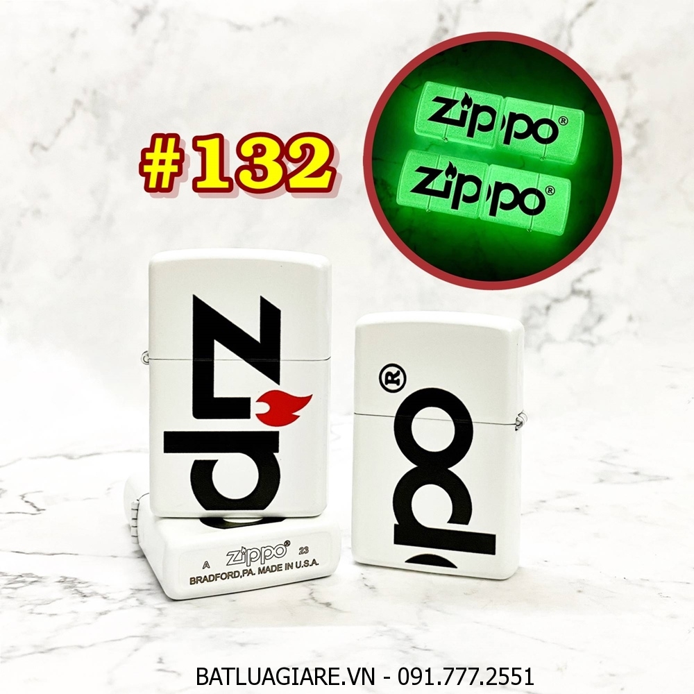 BẬT LỬA ZIPPO SƠN TĨNH ĐIỆN 2 MẶT LOGO ZIPPO ĐEN - DẠ QUANG HÚT ÁNH SÁNG (CÓ MỘC ĐÁY) - (XÀI XĂNG) #132