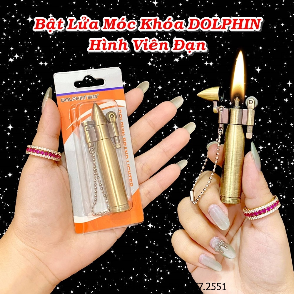 BẬT LỬA MÓC KHÓA DOLPHIN XĂNG ĐÁ CỔ HÌNH VIÊN ĐẠN (KIM LOẠI) - (XÀI XĂNG)