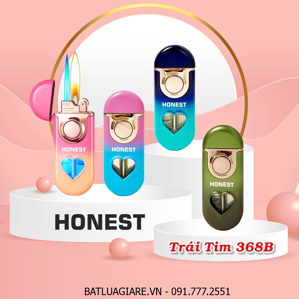 BẬT LỬA HONEST 2 CHẾ ĐỘ LỬA - GAS LỘ THIÊN CÓ ĐÈN HÌNH TRÁI TIM 368B MÀU CẦU VÒNG (LỬA NGỌN VÀ LỬA HOẢ TIỄN) - (XÀI GAS)