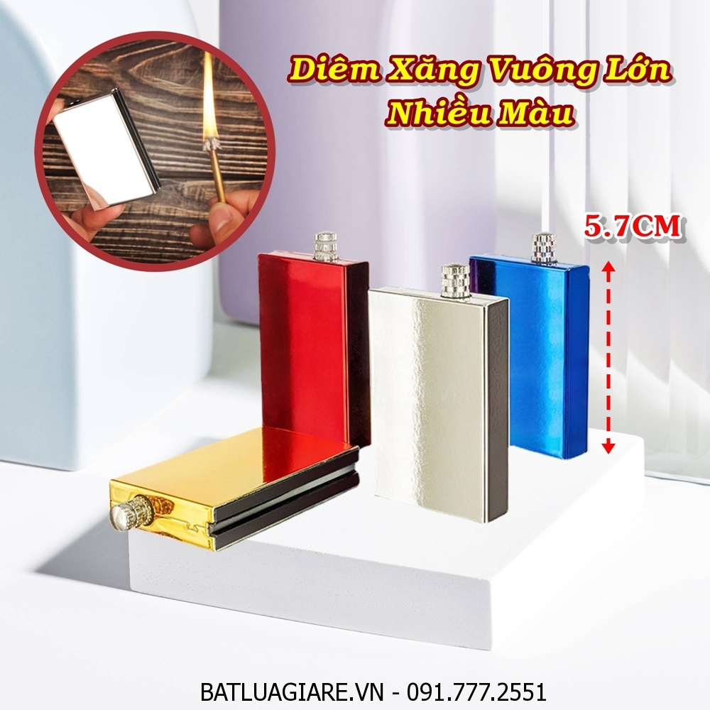 BẬT LỬA DIÊM XĂNG VUÔNG LỚN NHIỀU MÀU (KIM LOẠI) (DIÊM XĂNG SINH TỒN) - (XÀI XĂNG)