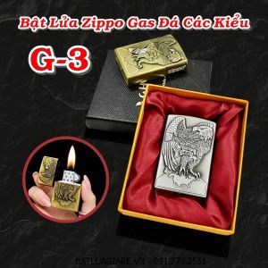 BẬT LỬA ZIPPO GAS ĐÁ CÁC KIỂU G-3 (CÓ HỘP) - (XÀI GAS)
