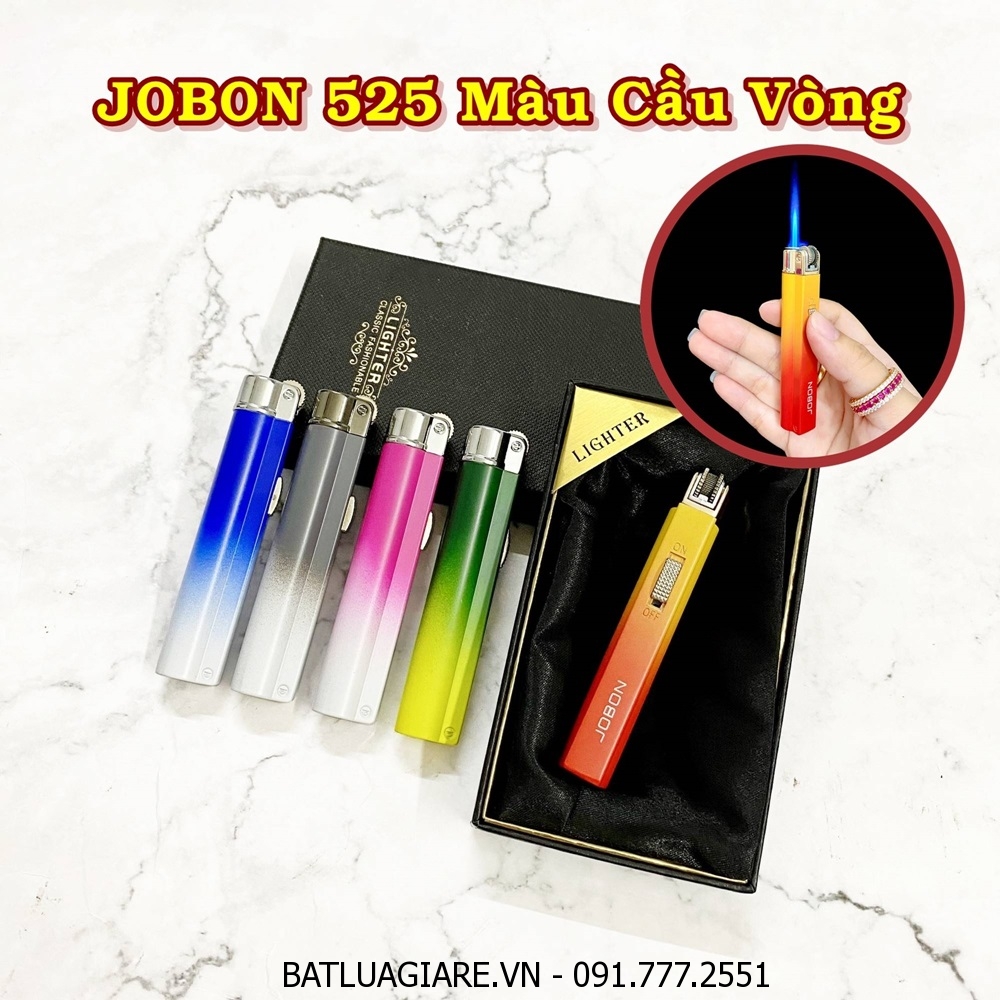 BẬT LỬA KHÈ GAS ĐÁ RÃNH TAY JOBON 525 MÀU CẦU VÒNG (CÓ HỘP) - (XÀI GAS)