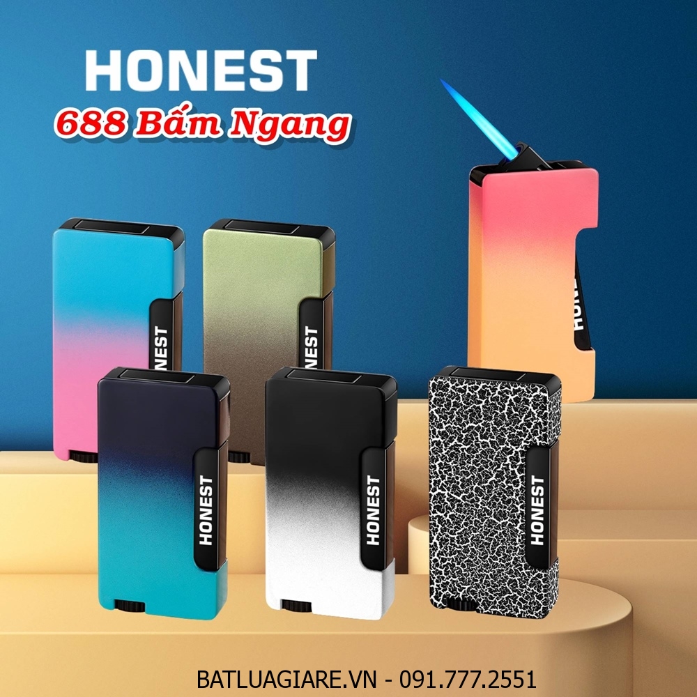 BẬT LỬA KHÈ HONEST 688 BẤM NGANG MÀU CẦU VÒNG - (XÀI GAS)
