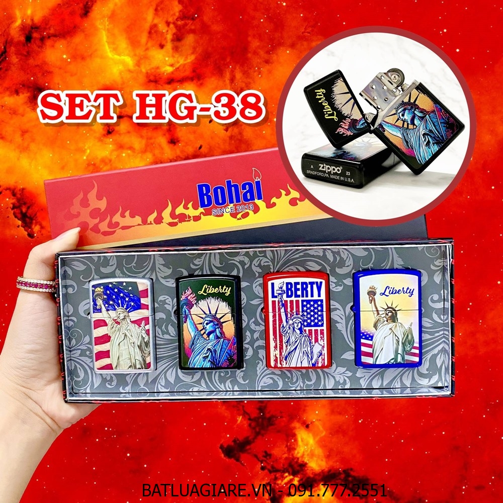 BỘ 4 BẬT LỬA ZIPPO SƠN TĨNH ĐIỆN 2 MẶT HÌNH NỮ THẦN TỰ DO CÁC KIỂU (CÓ MỘC ĐÁY) (HỘP GIẤY) - (XÀI XĂNG) #SET HG-38