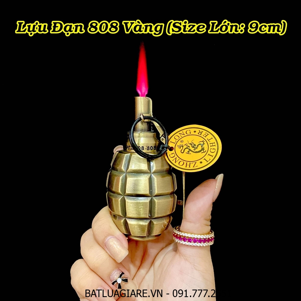 BẬT LỬA KHÈ MÓC KHÓA HÌNH TRÁI LỰU ĐẠN 808 VÀNG (SIZE LỚN) - (XÀI GAS)