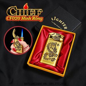 BẬT LỬA KHÈ CHIEF CF020B BÚNG TAY ĐÁNH LỬA HÌNH RỒNG (CÓ HỘP) - (XÀI GAS)